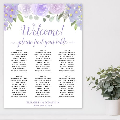 Welcome 6 Table Lavender Roses Boho Seating Chart