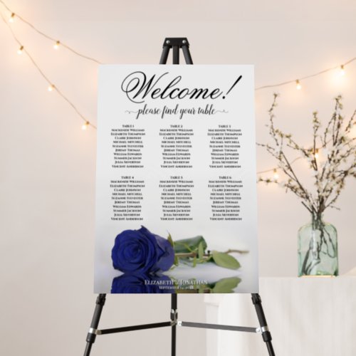 Welcome 6 Table Navy Blue Rose Seating Chart Foam Board