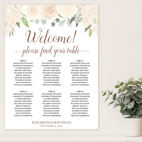 Welcome 6 Table Pale Peach Floral Seating Chart