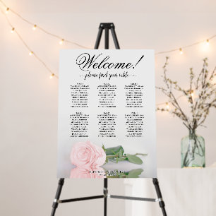 Welcome! 6 Table Pink Rose Wedding Seating Chart Foam Board