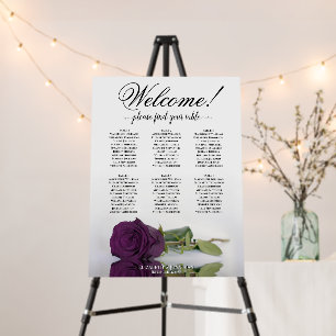 Welcome! 6 Table Plum Purple Rose Seating Chart Foam Board