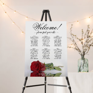 Welcome! 6 Table Red Rose Wedding Seating Chart Foam Board