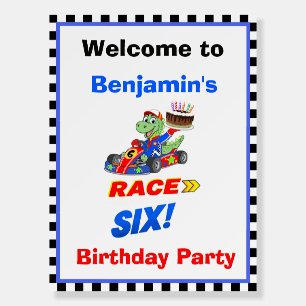 Welcome 6th Birthday Dinosaur Race Car Ready Set Foam Board