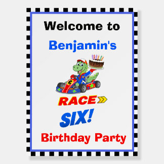 Welcome 6th Birthday Dinosaur Race Car Ready Set Foam Board