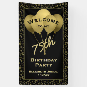 Welcome 75th Birthday Number Patten Gold and Black Banner