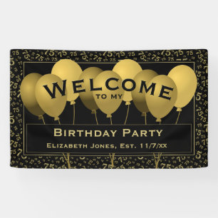 Welcome 75th Birthday Number Pattern Black/Gold Banner