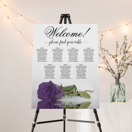 Welcome 7 Table Amethyst Purple Rose Seating Chart Foam Board