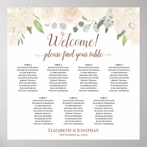 Welcome 7 Table Blush Peach Floral Seating Chart
