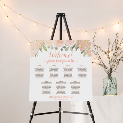 Welcome 7 Table Coral Peach Roses Seating Chart Foam Board