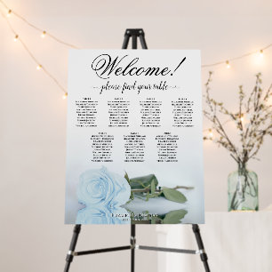 Welcome! 7 Table Dusty Blue Rose Seating Chart Foam Board