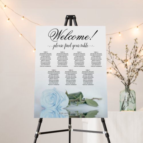 Welcome 7 Table Dusty Blue Rose Seating Chart Foam Board