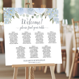 Welcome! 7 Table Dusty Blue Roses Seating Chart Foam Board