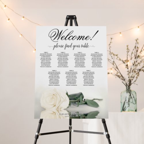 Welcome 7 Table Elegant White Rose Seating Chart Foam Board