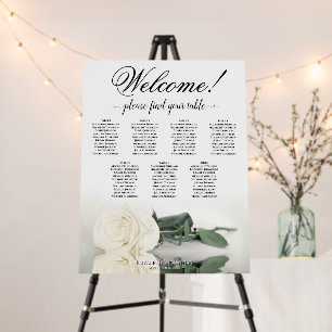 Welcome! 7 Table Elegant White Rose Seating Chart Foam Board