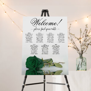 Welcome! 7 Table Emerald Green Rose Seating Chart Foam Board