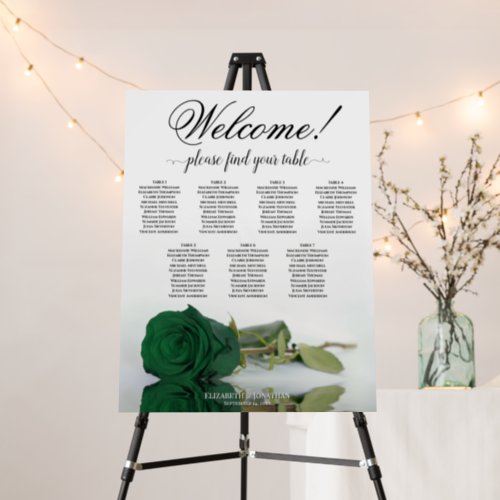 Welcome 7 Table Emerald Green Rose Seating Chart Foam Board