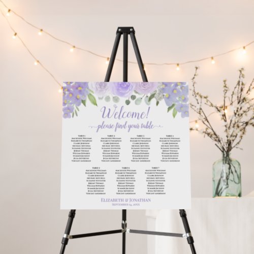 Welcome 7 Table Lavender Roses Boho Seating Chart Foam Board