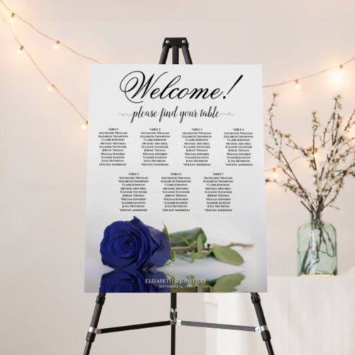 Welcome 7 Table Navy Blue Rose Seating Chart Foam Board