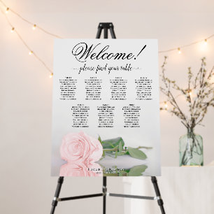 Welcome! 7 Table Pink Rose Wedding Seating Chart Foam Board