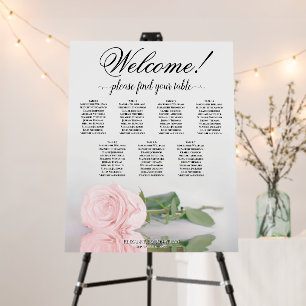 Welcome! 7 Table Pink Rose Wedding Seating Chart Foam Board