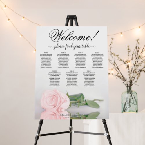 Welcome 7 Table Pink Rose Wedding Seating Chart Foam Board