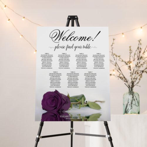 Welcome 7 Table Plum Purple Rose Seating Chart Foam Board