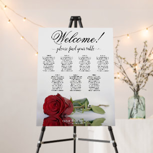 Welcome! 7 Table Red Rose Wedding Seating Chart Foam Board