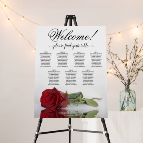 Welcome 7 Table Red Rose Wedding Seating Chart Foam Board