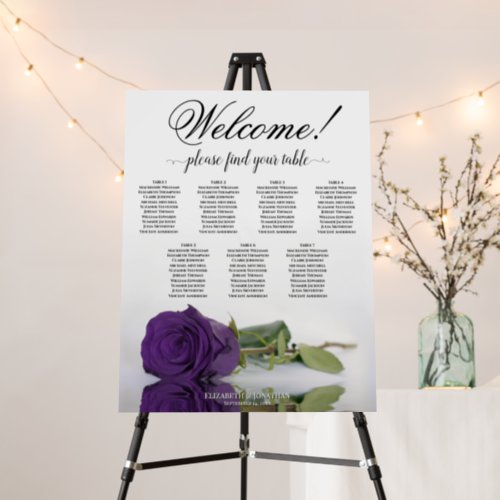 Welcome 7 Table Royal Purple Rose Seating Chart Foam Board