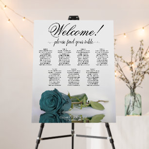 Welcome! 7 Table Teal Rose Wedding Seating Chart Foam Board