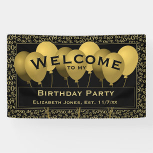 Welcome 80th Birthday Number Pattern Black/Gold Banner
