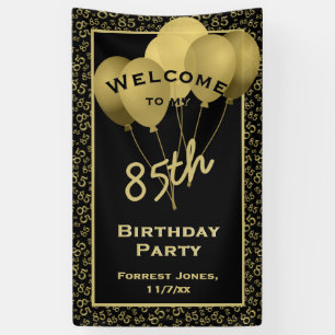 Welcome 85th Birthday Number Patten Black and Gold Banner