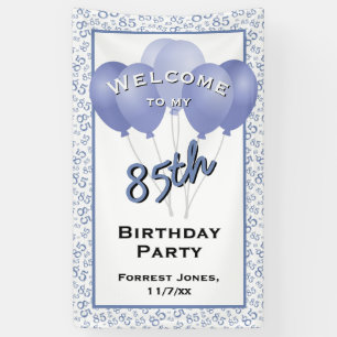 Welcome 85th Birthday Number Patten Blue/White Banner