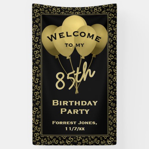 Welcome 85th Birthday Number Patten Gold and Black Banner