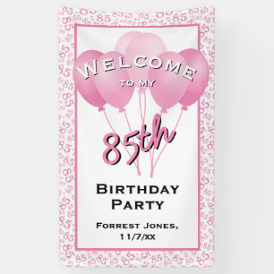 Welcome 85th Birthday Number Patten Pink/White Banner