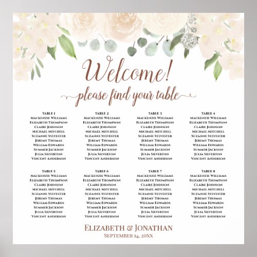Welcome 8 Table Blush Peach Roses Seating Chart