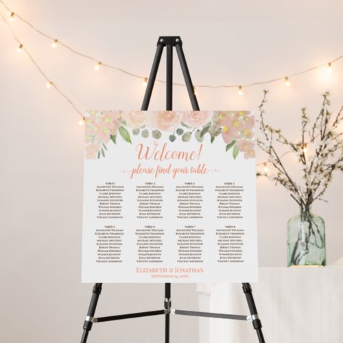 Welcome 8 Table Coral Peach Floral Seating Chart Foam Board