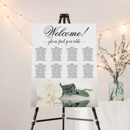 Welcome 8 Table Elegant White Rose Seating Chart Foam Board