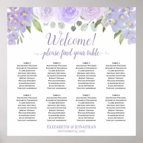 Welcome 8 Table Lavender Roses Boho Seating Chart