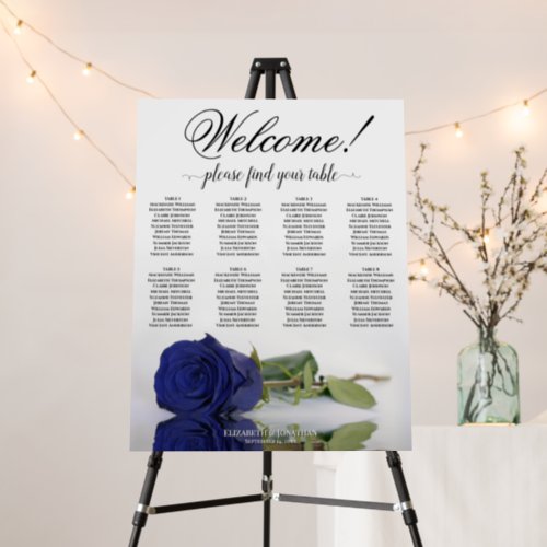Welcome 8 Table Navy Blue Rose Seating Chart Foam Board