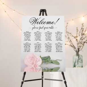 Welcome! 8 Table Pink Rose Wedding Seating Chart Foam Board