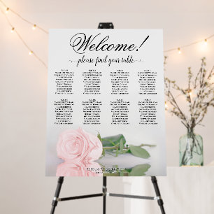 Welcome! 8 Table Pink Rose Wedding Seating Chart Foam Board
