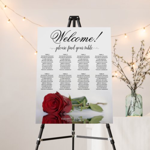 Welcome 8 Table Red Rose Wedding Seating Chart Foam Board