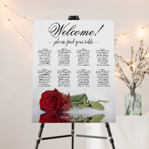 Welcome! 8 Table Red Rose Wedding Seating Chart Foam Board