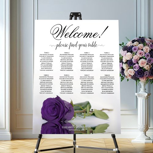 Welcome 8 Table Royal Purple Rose Seating Chart Foam Board