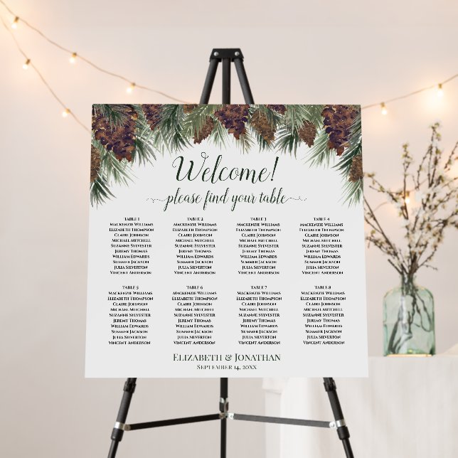 Welcome! 8 Table Rustic Pinecones Seating Chart Foam Board (In Situ (Stand))