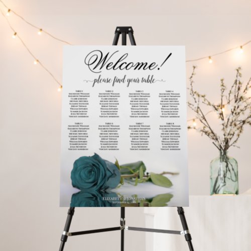 Welcome 8 Table Teal Rose Wedding Seating Chart Foam Board