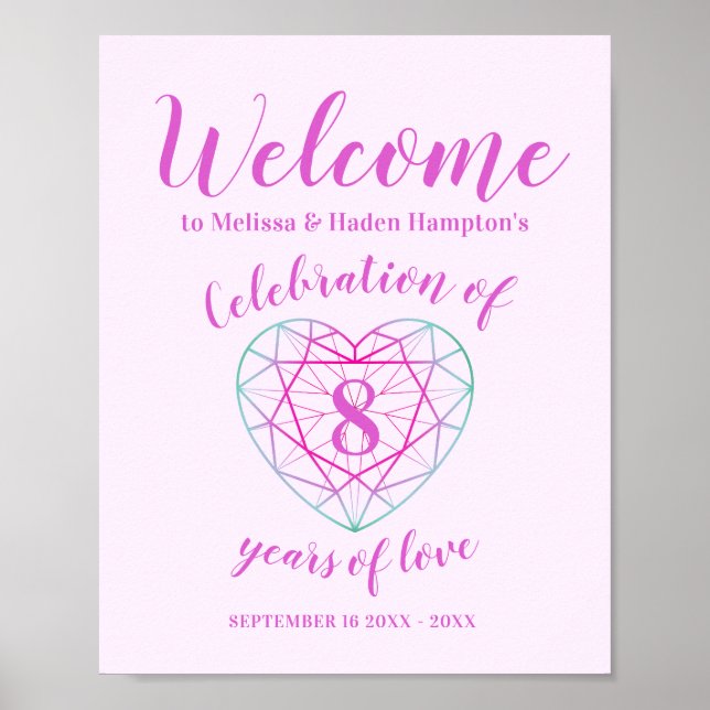 Welcome 8 years of love 8th anniversary heart poster (Front)
