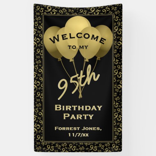 Welcome 95th Birthday Number Patten Gold and Black Banner
