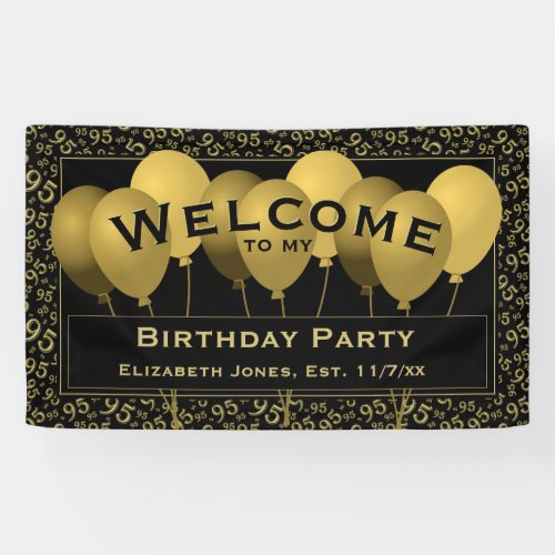 Welcome 95th Birthday Number Pattern  BlackGold Banner